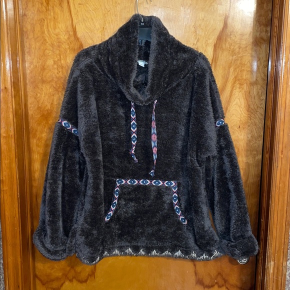 Sundance Mountain Loft Oversized Sherpa Fleece Pullover Cowl Neck Gray Size XS - Picture 11 of 12